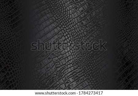 Luxury black metal gradient background with distressed crocodile, snake, alligator skin leather texture. Vector illustration