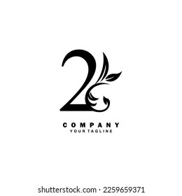 luxury black number 2 logo design with beautiful ornament. suitable for business logo, company, beauty, fashion, brand, boutique, hotel, etc. monogram logo