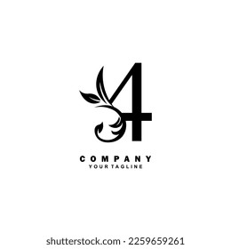 luxury black number 4 logo design with beautiful ornament. suitable for business logo, company, beauty, fashion, brand, boutique, hotel, etc. monogram logo