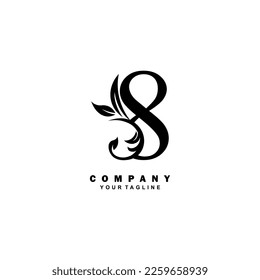 luxury black number 8 logo design with beautiful ornament. suitable for business logo, company, beauty, fashion, brand, boutique, hotel, etc. monogram logo