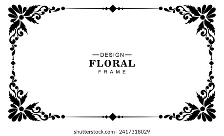 Luxury black ornamental floral frame banner background