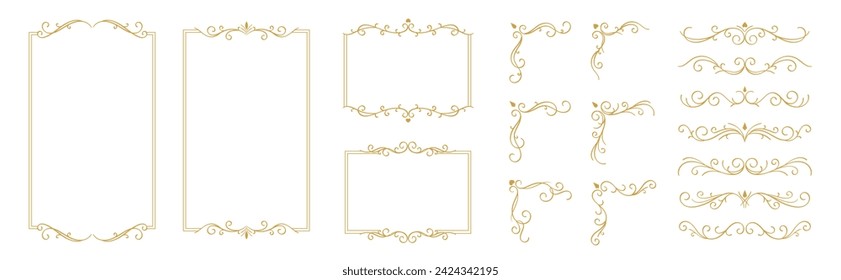 Luxury black ornate invitation vector set. Collection of ornamental curls, dividers, border, frame, corner, components. Set of elegant design for wedding, menus, certificates, logo design, branding.