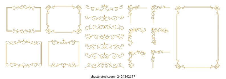 Luxury black ornate invitation vector set. Collection of ornamental curls, dividers, border, frame, corner, components. Set of elegant design for wedding, menus, certificates, logo design, branding.