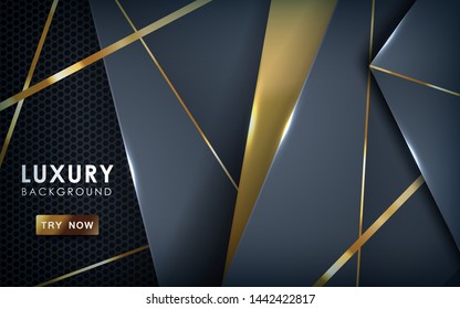 Luxury black overlap layers background. Realistic golden effect on textured dark background.