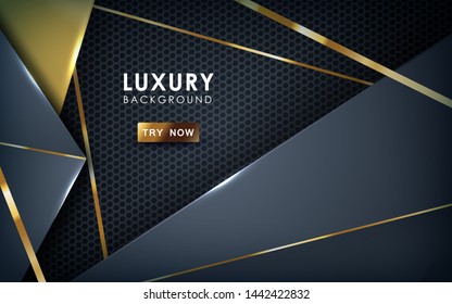 Luxury black overlap layers background. Realistic golden effect on textured dark background.