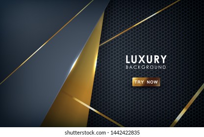 Luxury black overlap layers background. Realistic golden effect on textured dark background.
