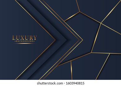 Luxury black overlap layers background with glitter and golden lines.