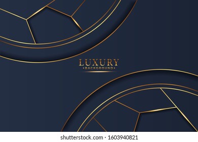 Luxury black overlap layers background with glitter and golden lines.
