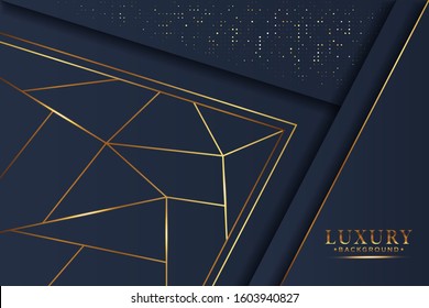 Luxury black overlap layers background with glitter and golden lines.