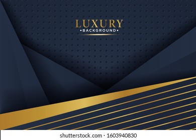 Luxury black overlap layers background with glitter and golden lines.