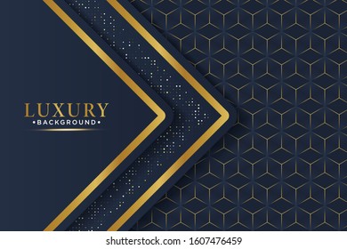 Luxury black overlap layers background with glitter and golden lines.