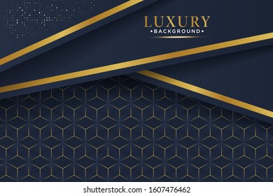 Luxury black overlap layers background with glitter and golden lines.