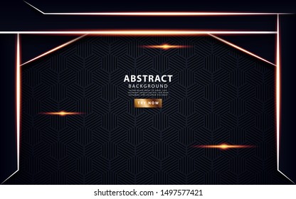 Luxury black overlay layers background. Realistic light effect on textured hexagon background with white line and golden lighting. vector illustration.