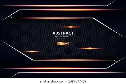 Luxury black overlay layers background. Realistic light effect on textured hexagon background with white line and golden lighting. vector illustration.
