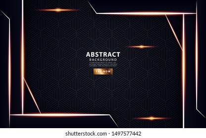 Luxury black overlay layers background. Realistic light effect on textured hexagon background with white line and golden lighting. vector illustration.