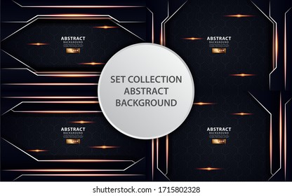 Luxury black overlay layers background. Realistic light effect on textured hexagon background with white line and golden lighting. vector illustration.