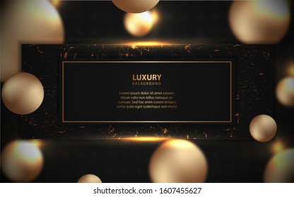 Luxury black paper frame background with golden element decoration. Elegant and premium vector design template for use celebration cover, banner, card, text message