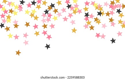 Luxury black pink gold stars random vector illustration. Little starburst spangles Noel decoration particles. Isolated stars random wallpaper. Spangle particles gift decor.