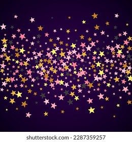Luxury black pink gold stars magic vector illustration. Many stardust spangles Christmas decoration particles. Party decor stars magic background. Spangle symbols poster decor.
