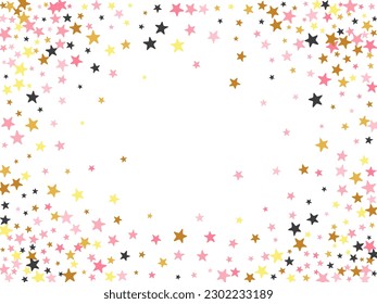 Luxury black pink gold stars falling vector wallpaper. Many stardust spangles Christmas decoration elements. Celebration stars falling design. Spangle elements congratulations decor.
