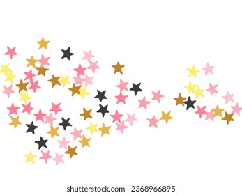 Luxury black pink gold stars random vector backdrop. Little starburst spangles holiday decoration particles. Cartoon stars random texture. Spangle symbols gift decor.