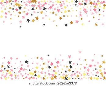 Luxury black pink gold stars random vector texture. Many stardust spangles New Year decoration particles. Dreams stars random design. Sparkle particles greeting decor.