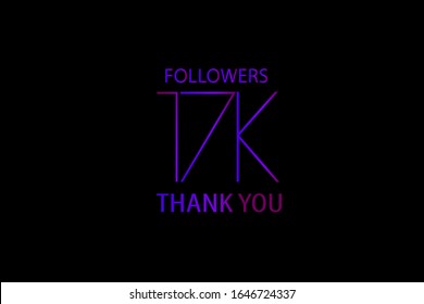 Luxury Black Purple 17K, 17.000 Followers Thank you anniversary, minimalist logo, jubilee on black background for Social Media - Vector