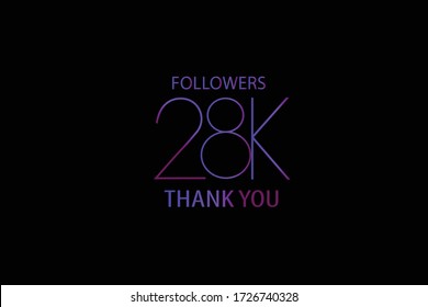 Luxury Black Purple 28K, 28.000 Followers Thank you anniversary, minimalist logo, jubilee on black background for Social Media - Vector