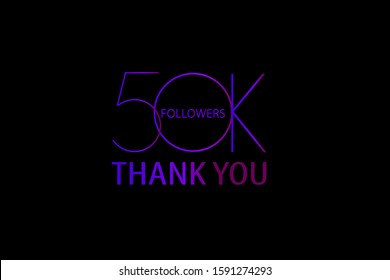 Luxury Black Purple 50K, 50.000 Followers Thank you anniversary, minimalist logo, jubilee on black background for Social Media - Vector