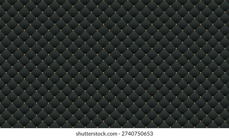 Luxury black quilted leather background with elegant gold studs for premium aesthetic and sophisticated interior design