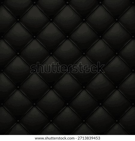 Luxury black quilted texture, diamond pattern background, padded leather surface, seamless geometric design, dark elegant wallpaper, modern abstract texture, premium upholstery style, fashion.
