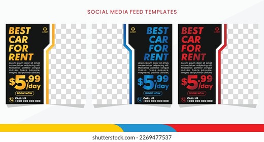 luxury black and red, orange, blue color for car advertising feed media social post. eps10.