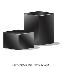 Luxury black shiny 3D cube podium, cube podium vector on plain white background, Minimal mockup or abstract product display presentation, Display stage.