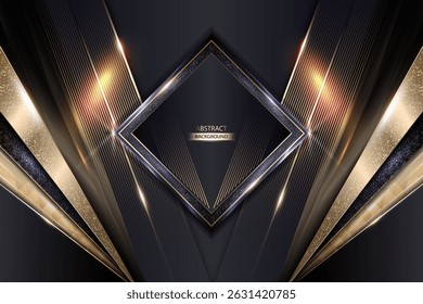Luxury Black and Soft Gold Abstract Background With Metalic Curved Vector Illustration. Elegant Black Gold Abstract Background Vector Illustration.