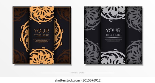 Luxury black square invitation card template with vintage abstract ornament. Elegant and classic vector elements are great for decoration.
