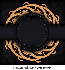 Luxury black square postcard template with vintage abstract mandala ornament. Elegant and classic vector elements are great for decoration.