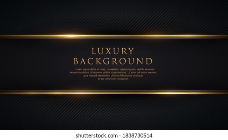 Luxury black stripe with gold border on the dark diagonal line texture background. VIP invitation banner. Premium and elegant. Vector illustration.