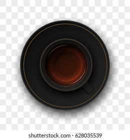 Luxury black tea cup isolated on transparent background top view. Premium quality vector illustration design.