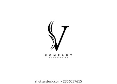 Un luxueux logo noir V avec de belles plumes et feuilles. logo monogramme de la lettre premium V. adapté aux logos d'entreprise, aux logos de beauté, aux logos d'entreprise, aux boutiques, aux spas, aux salons, etc.