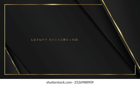 Luxury Black Vector Background with golden frame and lines. Premium Banner stock illustration