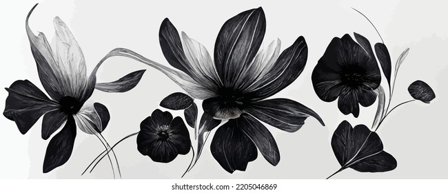 luxury black and white flowers art background