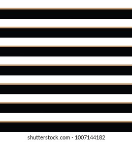 luxury black and white horizontal seamless stripes with gold gold thin lines pattern