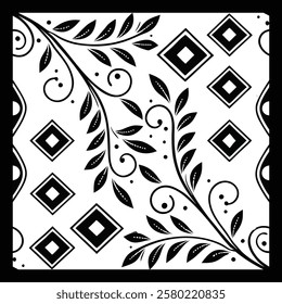 Luxury Black and White Ornamental Floral Pattern | Geometric Decorative Tile for Fashion, Fabric, Carpet, Interior Decor, and Graphic Design | Classic Timeless Digital Art Texture