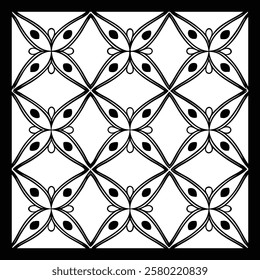 Luxury Black and White Ornamental Floral Pattern | Geometric Decorative Tile for Fashion, Fabric, Carpet, Interior Decor, and Graphic Design | Classic Timeless Digital Art Texture