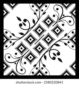 Luxury Black and White Ornamental Floral Pattern | Geometric Decorative Tile for Fashion, Fabric, Carpet, Interior Decor, and Graphic Design | Classic Timeless Digital Art Texture