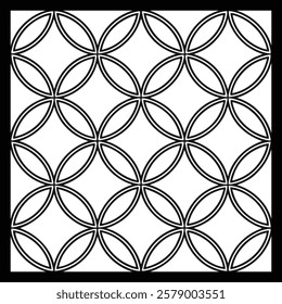 Luxury Black and White Ornamental Pattern | Geometric Tile and Botanical Swirl for Textile, Interior, Wallpaper, Packaging, Home Decor and Digital Art | Seamless Monochrome Vector Design.
