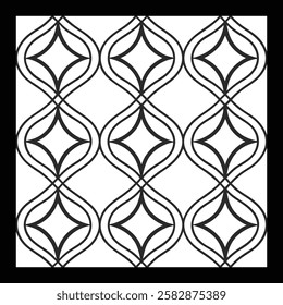 Luxury Black and White Ornamental Pattern | Geometric Tile and Botanical Swirl for Textile, Interior, Wallpaper, Packaging, Home Décor and Digital Art | Seamless Monochrome Vector Design