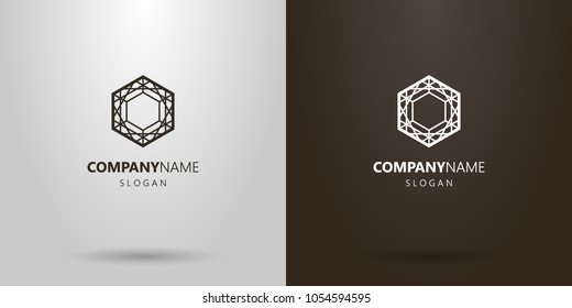 luxury black and white simple line art hexagon gem logo