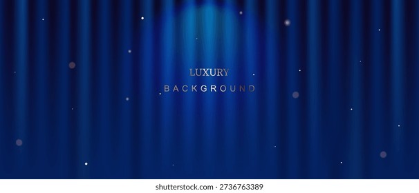 Luxury blue abstract background with gold glow and light particles, elegant premium backdrop for award ceremony, certificate, diploma, celebration, business presentation, branding, web and print design.