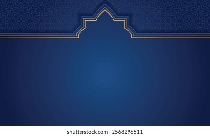 luxury blue arch ramadan kareem eid mubarak arabesque islamic background banner ornament design.Translation: "Muslim fasting month and celebration day".